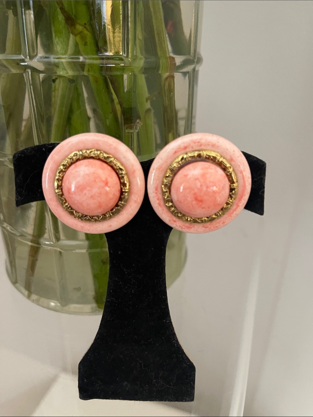 Vintage Pink Round Clip Earrings